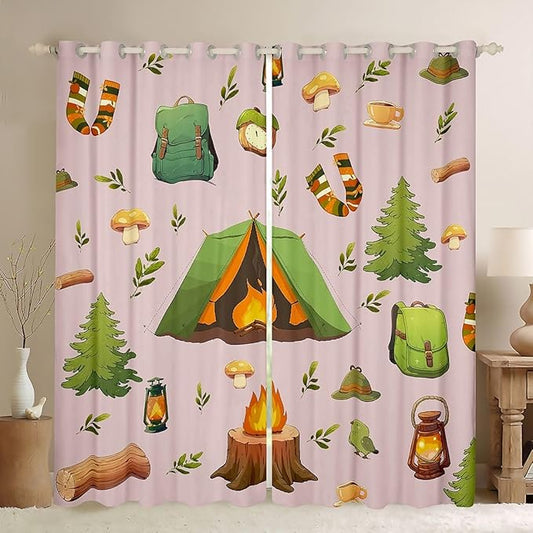 Feelyou Pink RV Camping Camper Curtains for Bedroom Living Room Camping Theme Blackout Shades Camper Room Darkening Curtain Window Treatments, 2 Panels 42 x 90 Inch Decor