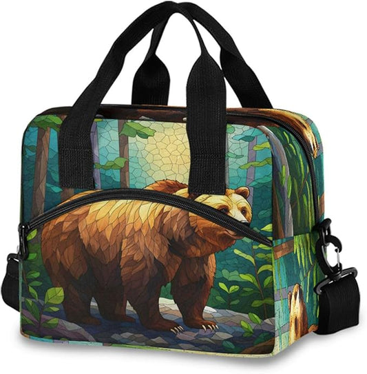 ALAZA Brown Bear in Forest Lunch Box for Men Women Adults Insulated Lunch Bag Cooler Bag with Adjustable Shoulder Strap for Work Picnic Travel
