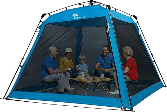 Pop Up Screen House Gazebo 8.2'x8.2'x75'', 4-6 Person Portable Screen Room with Sun & Insect Protection, Sturdy Frame Foldable Outdoor Canopy for Backyard, Camping, Park, Garden,Backyard-Blue