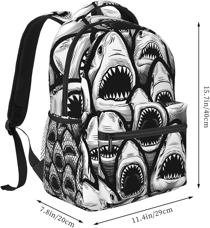Lightweight Rucksacks for Camping Picnic Walking Cycling, Large Capacity Multipurpose Anti-Theft Carry On Bag, Animal Black And White Sharks Art Travel Hiking Camping Rucksack