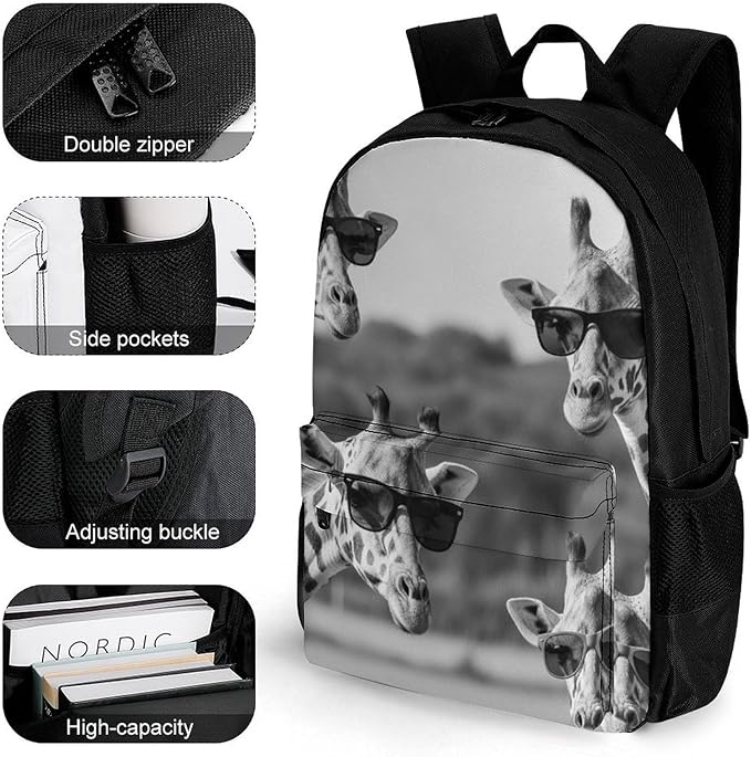 Men Women Lightweight Funny Giraffes Family Set Casual Daypack Large Capacity Bookbag With Adjustable Shoulder Straps for Gym Business Bicycle