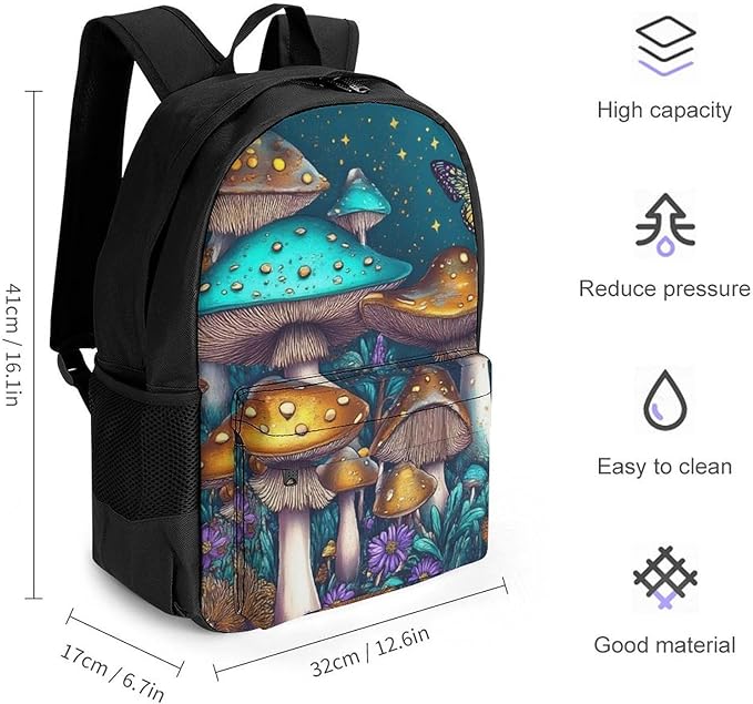 Supdreamc Rucksack Anti-Theft Multipurpose Big Capacity Carry On Bag, Trippy Mushroom Art Traveling Camping Backpack With Side Pockets