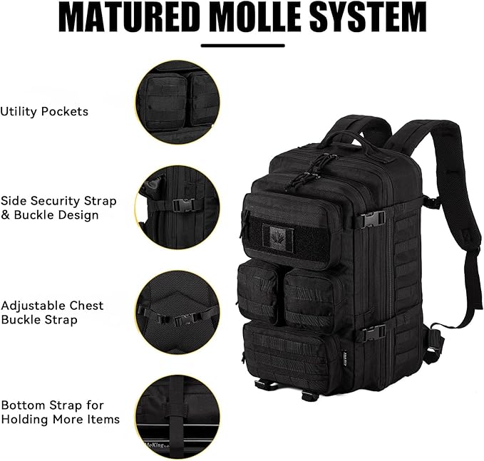 Tactical Backpack for Men, 40/50L Expandable Military Backpack, Waterproof MOLLE Hiking & Camping Rucksack, Assault Pack & Bug Out Bag for Outdoor, Work Backpack