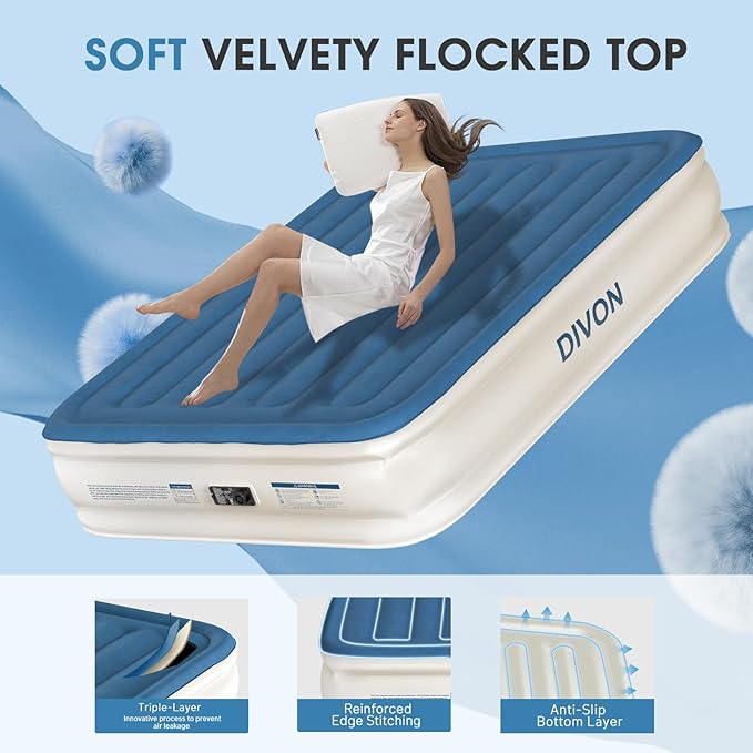 DIVON Air Mattress Queen with Built in Pump,15''High Inflatable Mattress,Quick Blow Up Mattress in 3 Mins,Upgraded Air Bed for Home, Guests & Camping,660lbs