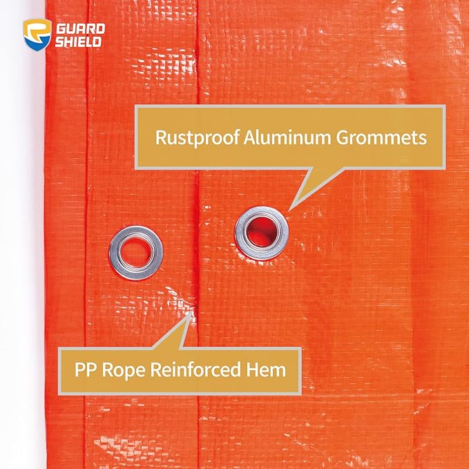 GUARD SHIELD Orange Tarp 12x16 Feet Tarps High Visibility Outdoor Poly Cover Lightweight 6mil