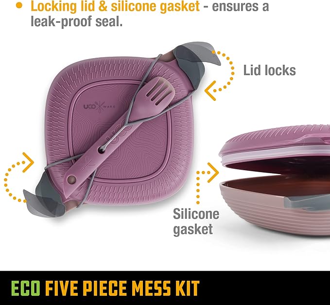 UCO Recycled ECO 5-Piece Camping Mess Kit with Bowl, Plate, Switch Spork Utensil Set