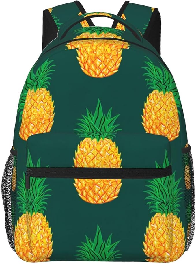 Polyester Daypack for Camping Travel Walking Cycling, Big Capacity Anti-Theft Multipurpose Bookbag, Pineapple Pattern Camping Outdoor Backpack