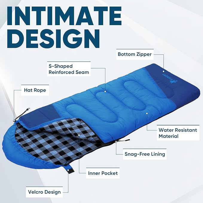 PTEROMY Sleeping Bags for Adults, Lightweight and Machine Washable, Water Resistant Backpacking Camping Sleeping Bag for Warm Cold Weather, Camping Essentials for Hiking Travel