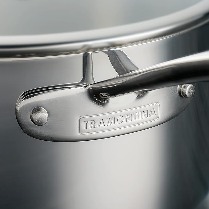 Tramontina Tri-Ply Clad Stainless Steel 6-Quart Saute Pan with Glass Lid, Induction-Ready Cooking Pan, Dishwasher-Safe, NSF-Certified, Made in Brazil