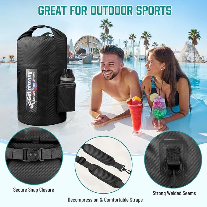 BKNOOU Dry Bag Waterproof for Women Men, 10L/20L Roll Top Lightweight Dry Storage Bag Backpack for Travel, Kayaking, Boating, Rafting, Camping, Hiking and Beach, with Phone Case (Black, 10L)