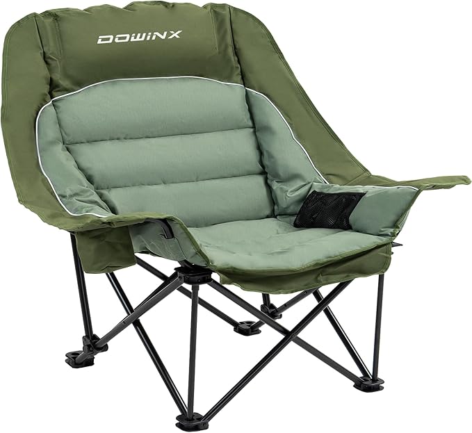 Dowinx Oversized Camping Chair for Adults - Extra Large, Folding Lawn Chair with Cup Holder, 3-Level Adjustable, 400 lbs Capacity, Green