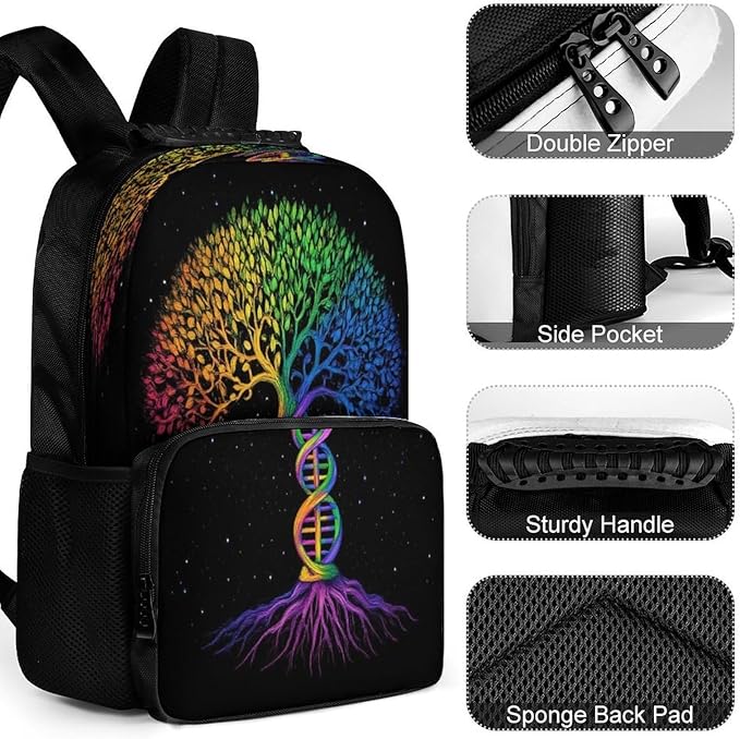 Backpack Polyester Anti-Theft Multipurpose Dna Tree Of Life Art Bookbag Large Capacity Laptop Book Bag Rucksack With Side Pockets