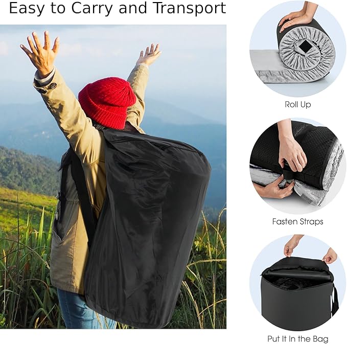 TANGZON Roll Up Camping Mattress, Portable Memory Foam Travel Mattress with Waterproof Cover & Storage Bag, Foldable Car Mattress Guest Sleeping Pad for Tent Traveling Hiking