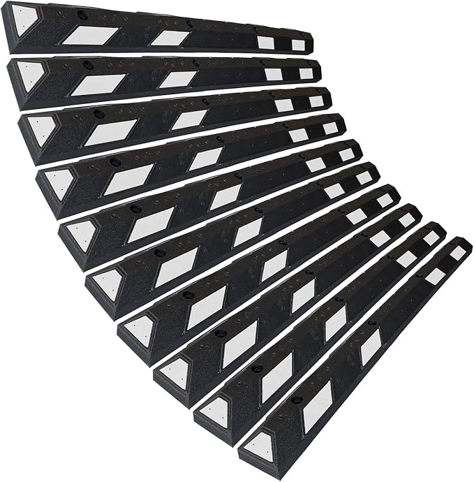 SmartSign Rubber Parking Curb, (Pack of 10) Heavy Duty Parking Stops with White Reflective Stripe Chevrons, 72" Long (6ft), Wheel Stops for Parking Lots/Garage/Cars/Trucks, Pre-Drilled Holes
