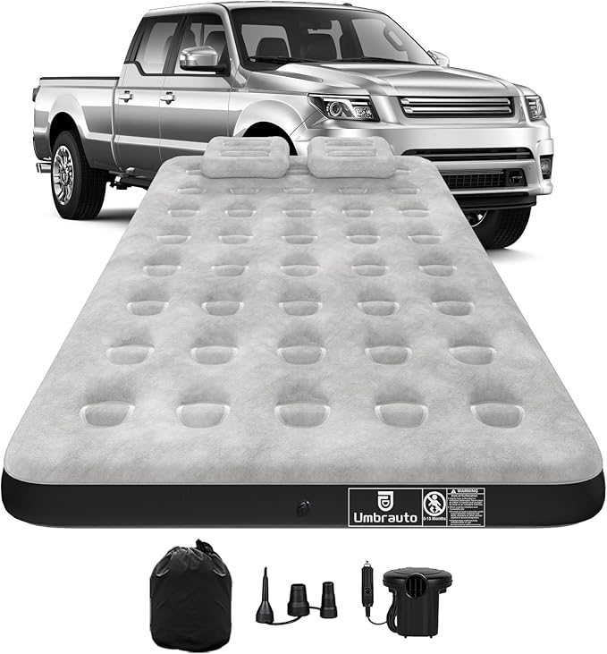 Umbrauto Air Mattress for 5.5-6.5 ft Short Bed Full-Size Trucks, Pickup Truck Airbed with Corded Pump – Ideal for Fall Camping & Outdoor Travel