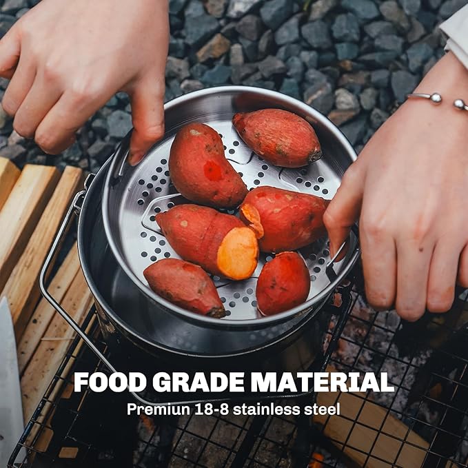 Firemaple Antarcti Stainless Steel Pot - Food Grade SUS304 Camping Pot with Steaming Function - Lightweight and Durable for Outdoor Cooking