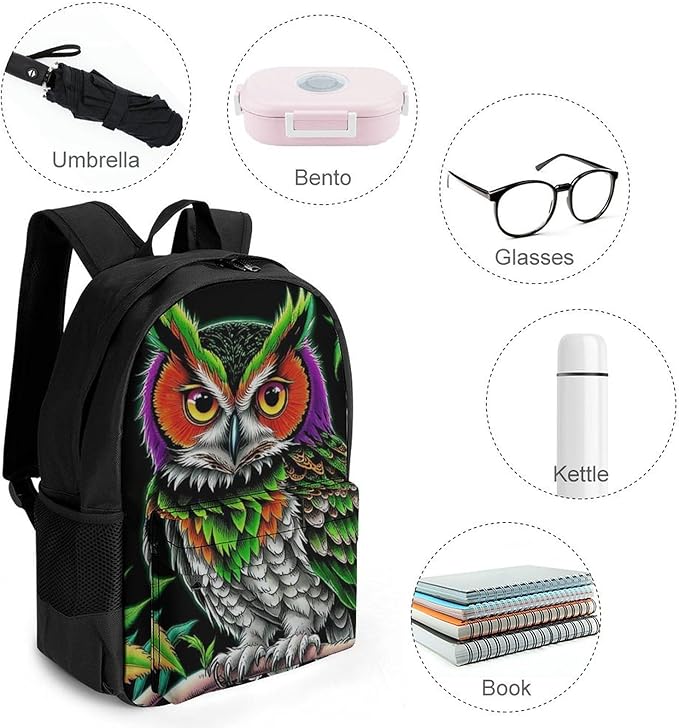 Supdreamc Rucksacks Polyester Anti-Theft Multipurpose Owl Green Weedleaf Art Carry On Bag Large Capacity Gym Outdoor Hiking Backpack With Smooth Zippers