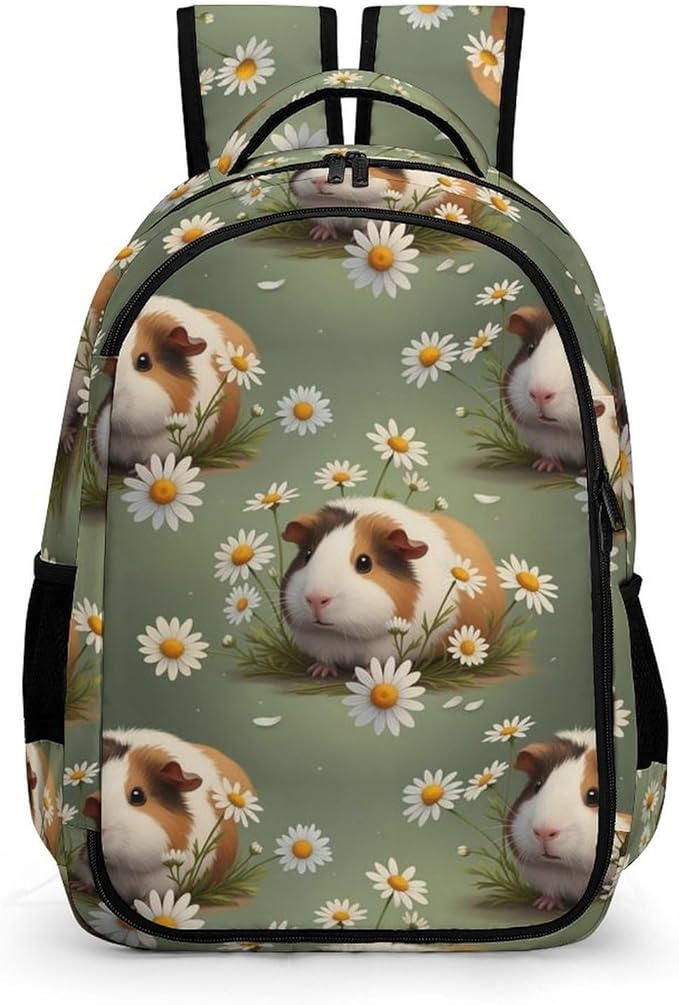 Travel Backpack Guinea Pigs Flowers Print Art for Women Men, Anti Theft Laptop Daypack with Large Capacity for College Work Weekender Outdoor