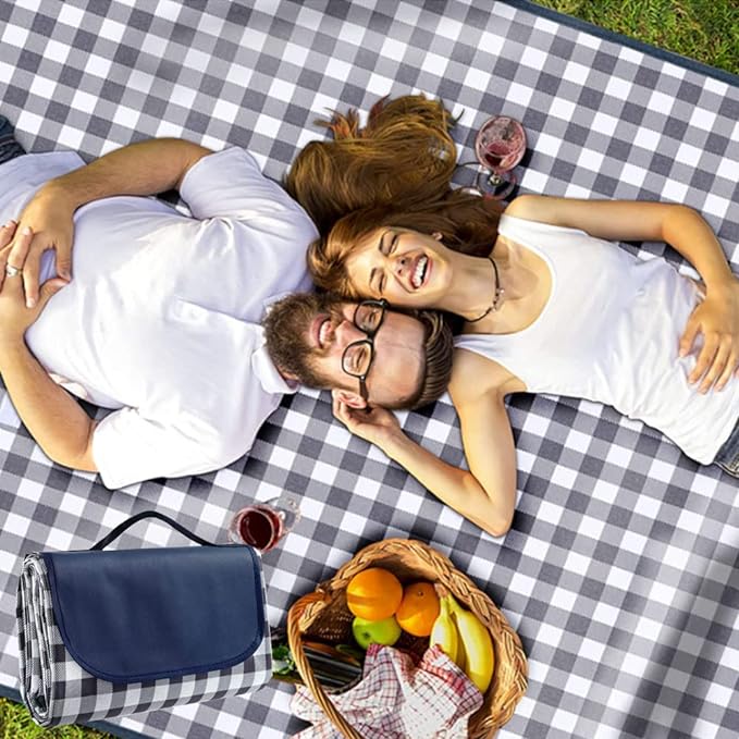 K Y KANGYUN Outdoor Picnic Blankets, Extra Large Beach Blanket, Foldable Lightweight Waterproof Sand Mat, Picnic Blanket 80" x 60" for Beach Camping Hiking Park Patio (Dark Blue, 80x60 inch)