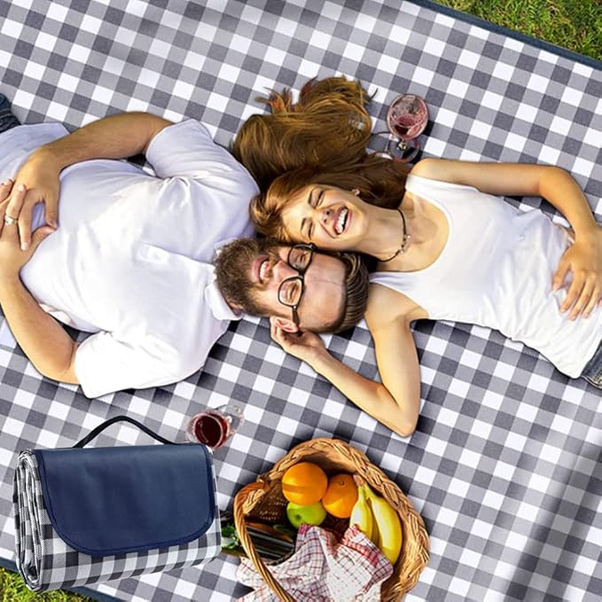 K Y KANGYUN Outdoor Picnic Blankets 80" x 80", Extra Large Beach Blanket, Foldable Lightweight Waterproof Sand Mat, Picnic Blanket for Beach Camping Hiking Park Patio (Dark Blue, 80x80 inch)