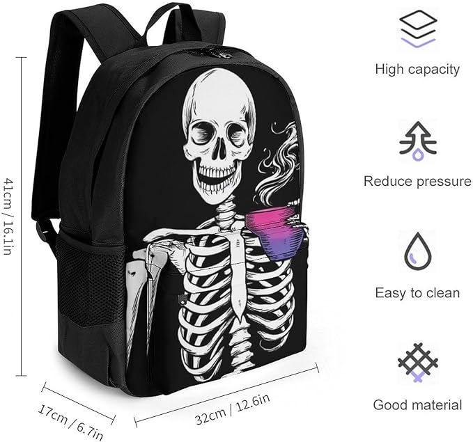 Supdreamc Daypack Polyester Anti-Theft Multipurpose Skull Skeleton Bisexual Pride Flag Art Bookbag Big Capacity Gym Outdoor Hiking Backpack With Adjustable Shoulder Straps