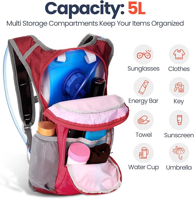 2 Pcs Kids Hydration Backpack with 1.5L Water Bladder Lightweight Kids Hiking Backpack Water Rucksack for Boys Girls Climbing Running