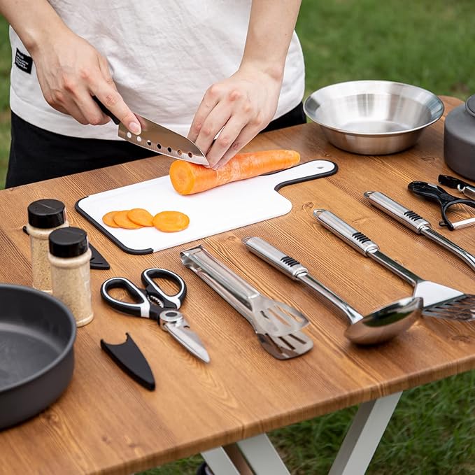 Odoland 14pcs Camping Cookware, Stainless Steel Camping Cooking Utensils Set, Portable and Compact Carry Case, Outdoor Travel Kitchen Kit for Grilling, Backpacking, Picnic and BBQ