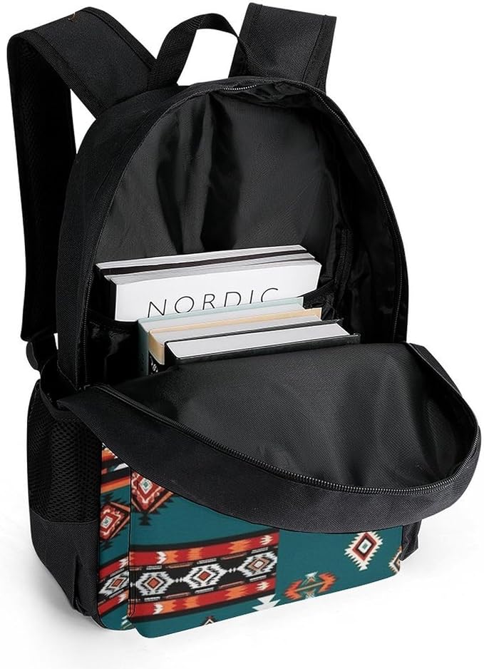 Supdreamc Lightweight Rucksack for Sports Travel Running, Big Capacity Multipurpose Anti-Theft Bookbag, Ethnic Aztec Geometric Indiana Western Southwest Pattern Travel and Sport Backpack Rucksack