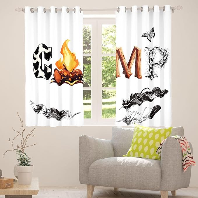 Erosebridal Camping Blackout Curtains for Bedroom Living Room Cow Fur Print Window Curtains 2 Panels 42" Wx84 L Campfire Adventure Drapes,Wood Rustic Farmhouse Window Treatments