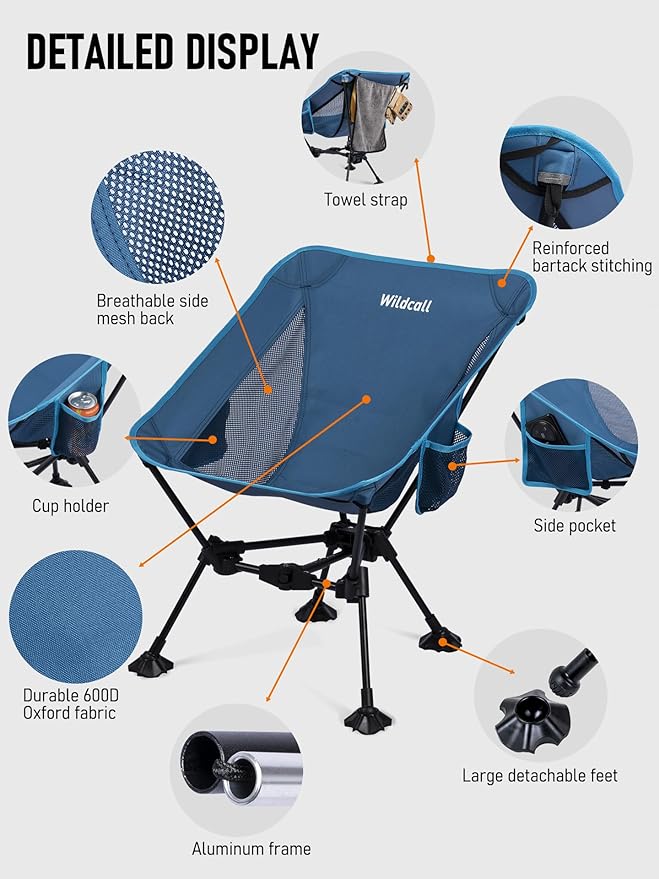 WildCall Lightweight Folding Camping Chair Compact Beach Chair with Anti-Sinking Large Feet