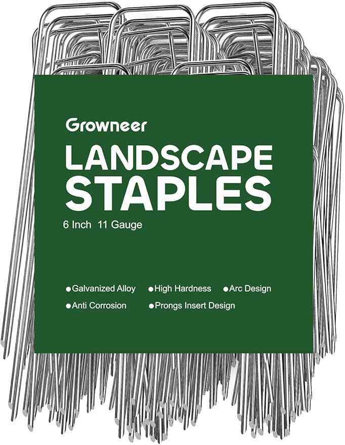 GROWNEER Landscape Staples 100 Packs 6 Inches Heavy Duty 11 Gauge Galvanized Steel Garden Stakes, Garden Staples Securing Pegs for Securing Weed Fabric Landscape Fabric Netting Ground Sheets & Fences