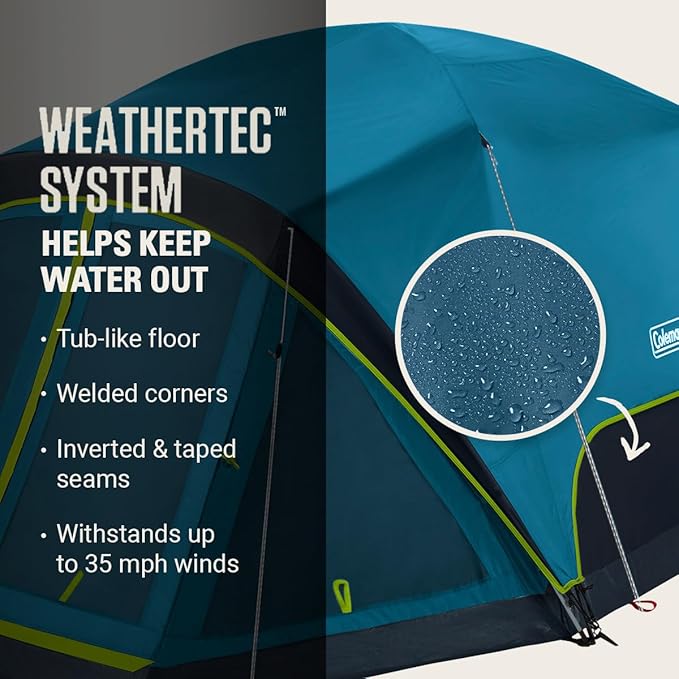 Coleman Skydome Dark Room Camping Tent with Screen Porch & 5-Minute Setup, Weatherproof 4/6 Person Tent Blocks 90% of Sunlight, Rainfly & Carry Bag Included, Made of PFAS-Free Materials