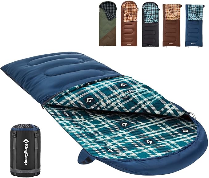 KingCamp Sleeping Bag for Adults, Cold Weather & Warm XL Big and Tall Flannel Sleeping Bags with Compression Sack Portable Waterproof Essentials Gear Accessories for Outdoor Camping