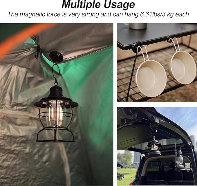 Strong Magnet Hooks for Camping Heavy Duty Tent Accessories 2pcs Magnetic Hook with 2 S-Hooks for Tent, Outdoor Hanger for Lanterns,Camping Essentials,Portable and Lightweight for Car,Boat