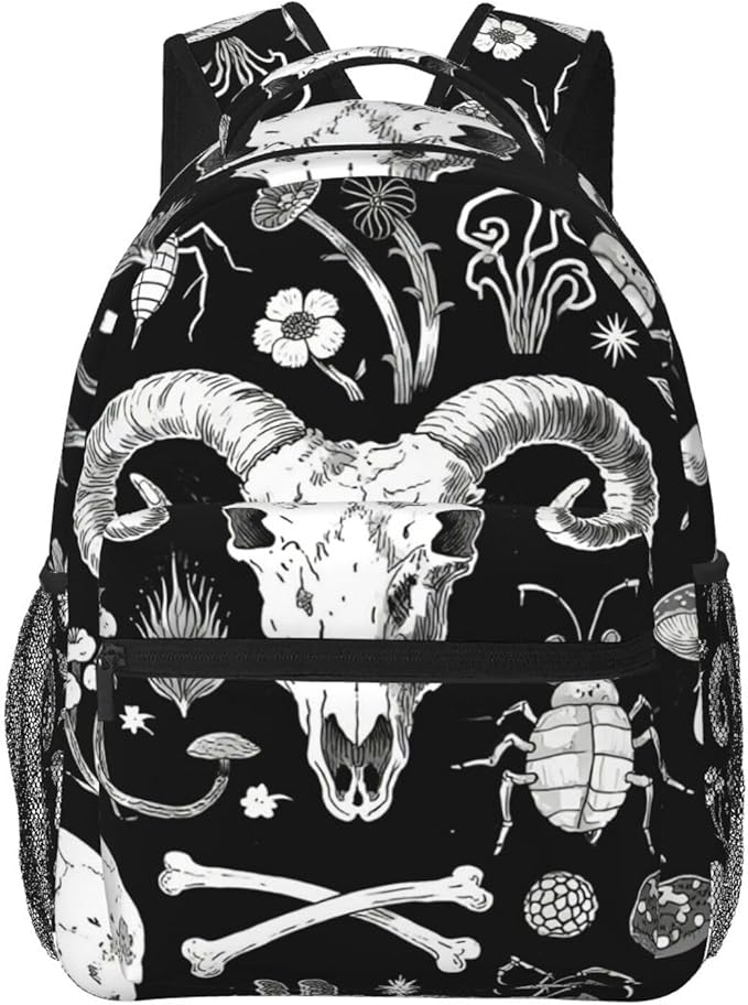 Men Women Polyester Goth Spirit Board Witch Rabbit Black Art Daypack Big Capacity Shoulder Bag With Adjustable Shoulder Straps for Camping Travel Walking Cycling