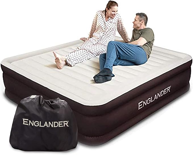 Englander California King Air Mattress with Built in Pump Raised - Double High- Luxury Size Camping Mattress - Blow Up Floor Bed for Home - Microfiber, Waterproof Airbed with Patch Kit