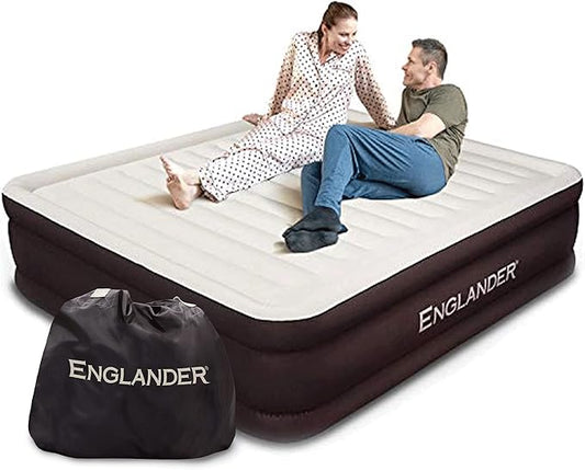 Englander California King Air Mattress with Built in Pump Raised - Double High- Luxury Size Camping Mattress - Blow Up Floor Bed for Home - Microfiber, Waterproof Airbed with Patch Kit
