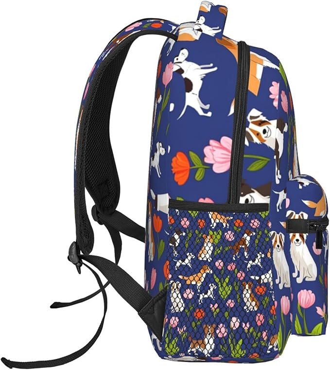 Men Women Lightweight Australian Shepherd Dogs Flowers Backpack Large Capacity Carry On Bag With Padded Straps for Sports Work Walking Cycling