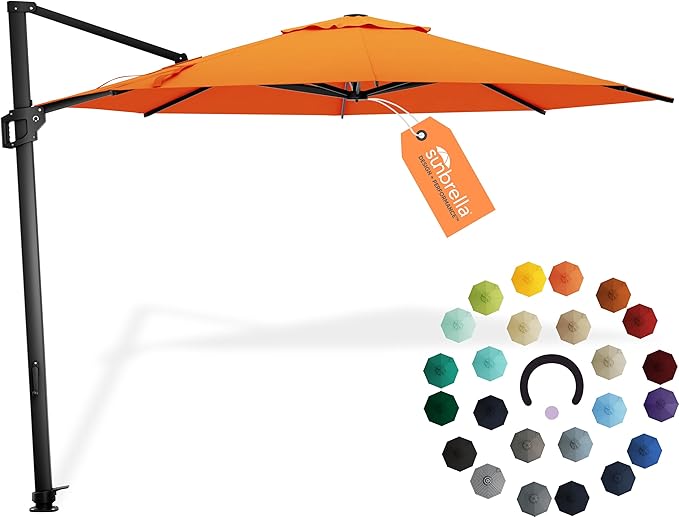 Midtown Umbrellas 10 Ft Outdoor Cantilever Patio Umbrella w/Sunbrella Canvas Tuscan Fabric - 360° Rotate Offset Patio Umbrella, Deck Patio Umbrella, Backyard Umbrella & Garden Umbrella - Black Frame