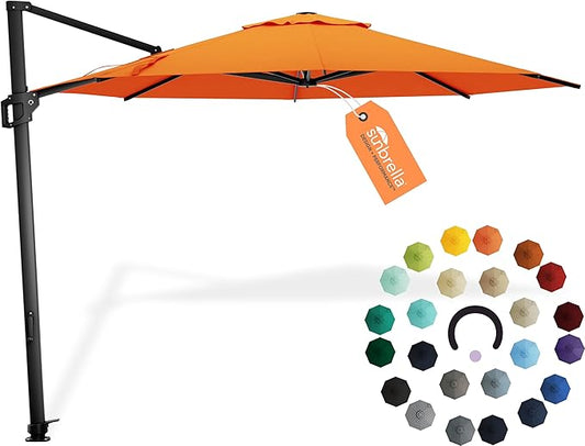 Midtown Umbrellas 10 Ft Outdoor Cantilever Patio Umbrella w/Sunbrella Canvas Tuscan Fabric - 360° Rotate Offset Patio Umbrella, Deck Patio Umbrella, Backyard Umbrella & Garden Umbrella - Black Frame