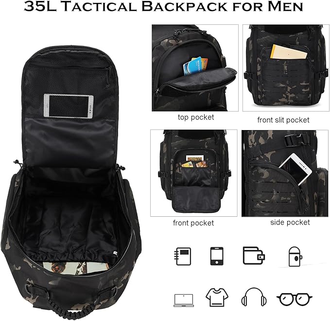 35L Tactical Backpack for Men Heavy Duty Military Backpack 3 Day Assault Pack Molle Backpack Hiking Rucksack (BlackMix)