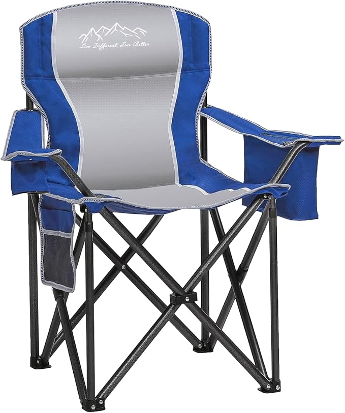 Camping Chair with Cooler Bag, Cup Holder, Storage Pocket, Heavy Duty 450lbs Capacity with Large Anti-Sink Feet, Portable Folding Padded Chair for Outdoor, Beach, Fishing, Sports, Blue