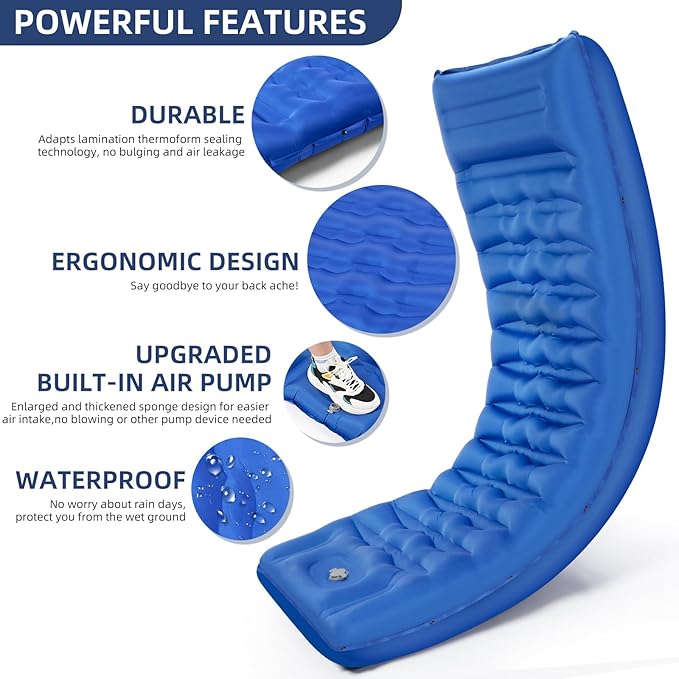 Sleeping Pad, Ultralight Thicken Inflatable Sleeping Pad for Camping, Built-in Pump, Great for Camping, Hiking, Carry Bag, Repair Kit, Compact & Lightweight Air Mattress(Blue)
