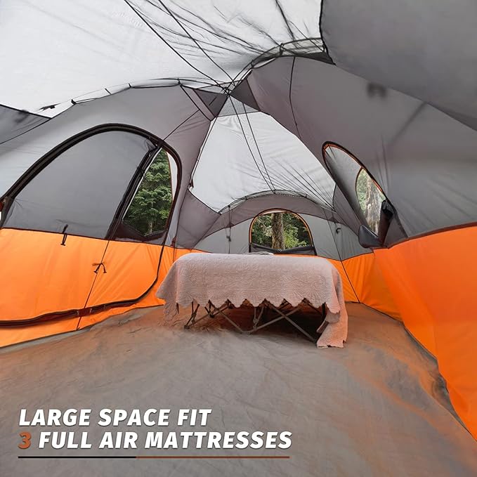 UNP Camping Tent 10-Person-Family Tents, Parties, Music Festival Tent, Big, Easy Up, 5 Large Mesh Windows, Double Layer, 2 Room, Waterproof, Weather Resistant, 18ft x 9ft x78in