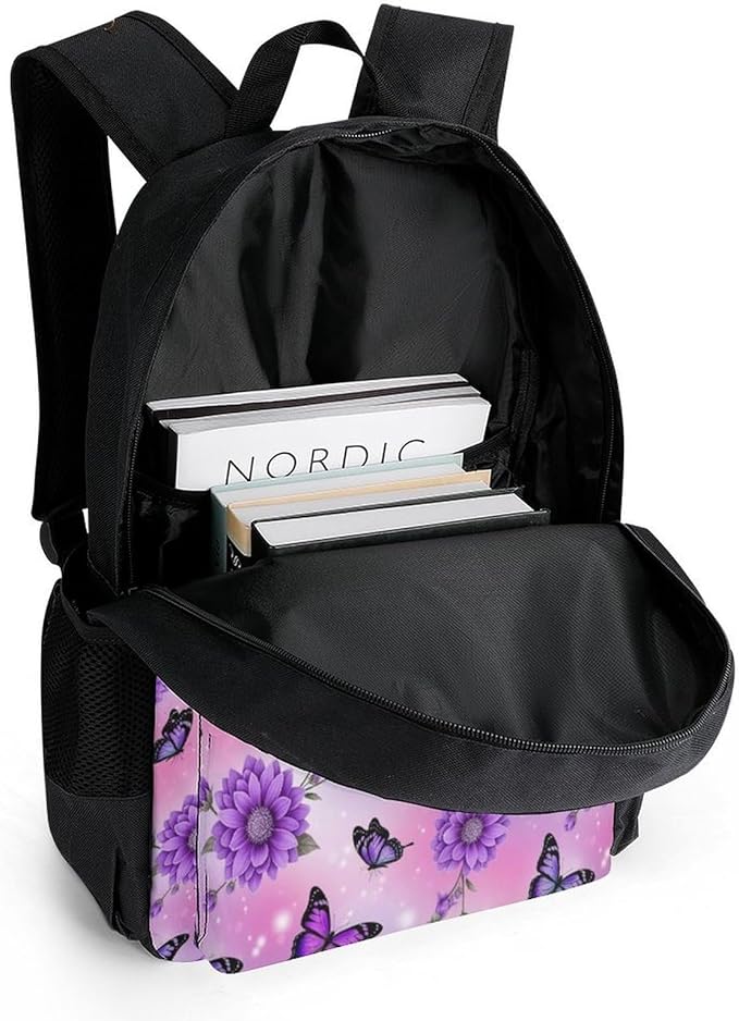 Rucksacks Lightweight Multipurpose Anti-Theft Butterfly Purple Flowers Shoulder Bag Big Capacity Traveling Camping Backpack With Side Pockets