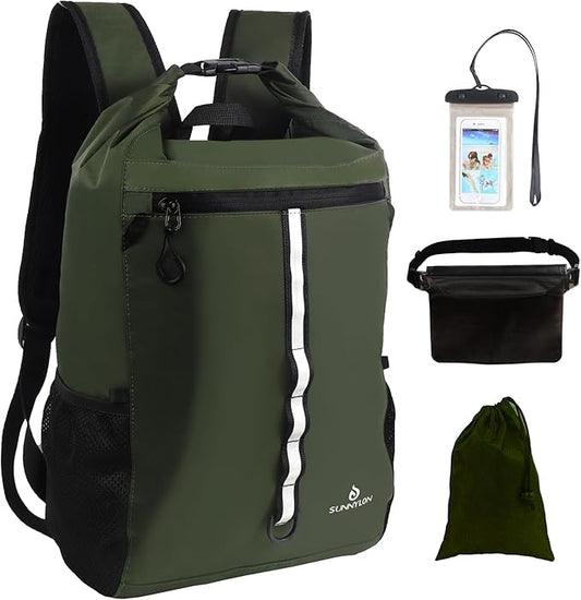 Dry Bag Backpack,20L Dry bags Waterproof Kayaking with Waist Pouch and Phone Case,Waterproof Backpack Marine dry bag for Kayaking,Beach,Rafting, Boating,Hiking,Camping and Fishing (Green)