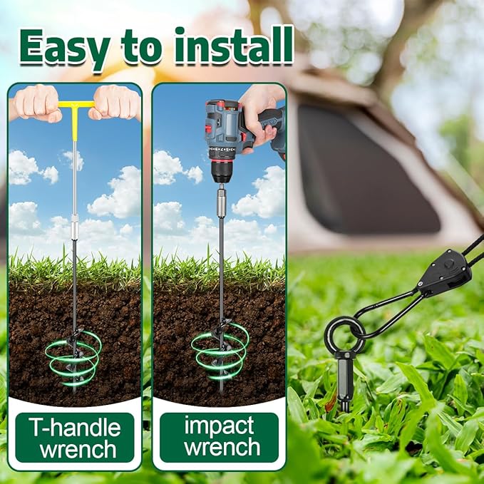 2 Pack 16" Ground Anchors Screw in, Tent Stakes Anchors with Drill, Heavy Duty Earth Anchors for Tent, Canopy, Trampoline