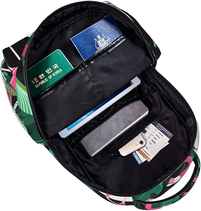 Polyester Daypack Bookbag for Gym Business Bicycle, Large Capacity Multipurpose Anti-Theft Carry On Bag, Flamingo Tropical Bird Art Travel Hiking Daypack