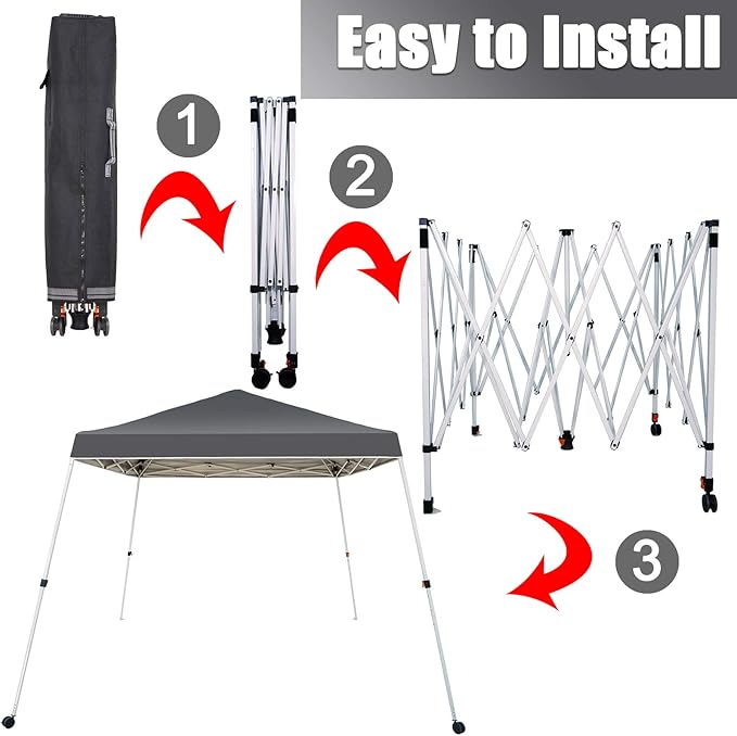 Sunnyglade 10x10 Ft Pop Up Canopy Tent One Button Easy Pop Up Outdoor Instant Folding Slant Leg Canopy with 2 Wheels and Deluxe Carry Bag(Dark Grey)