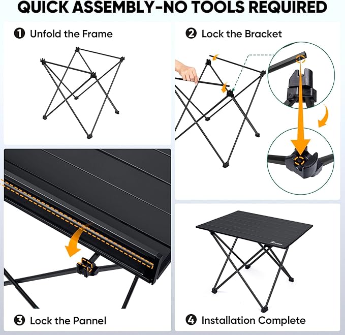 PTEROMY Medium Folding Camping Table, Portable Beach Table with Ultralight Aluminum Tabletop for Travel, Outdoor, Camping, Picnics, and BBQs (Black)